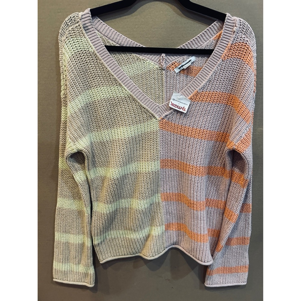 American‎ Eagle Sweater Womens XS Multicolor New Striped V-Neck Open Knit